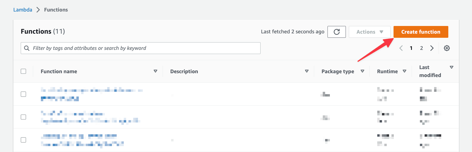 Create a function in Lambda.