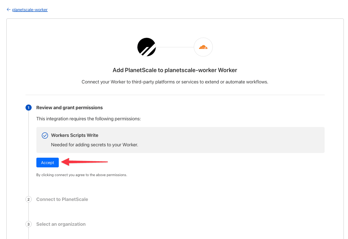 PlanetScale Cloudflare integration wizard - step 3