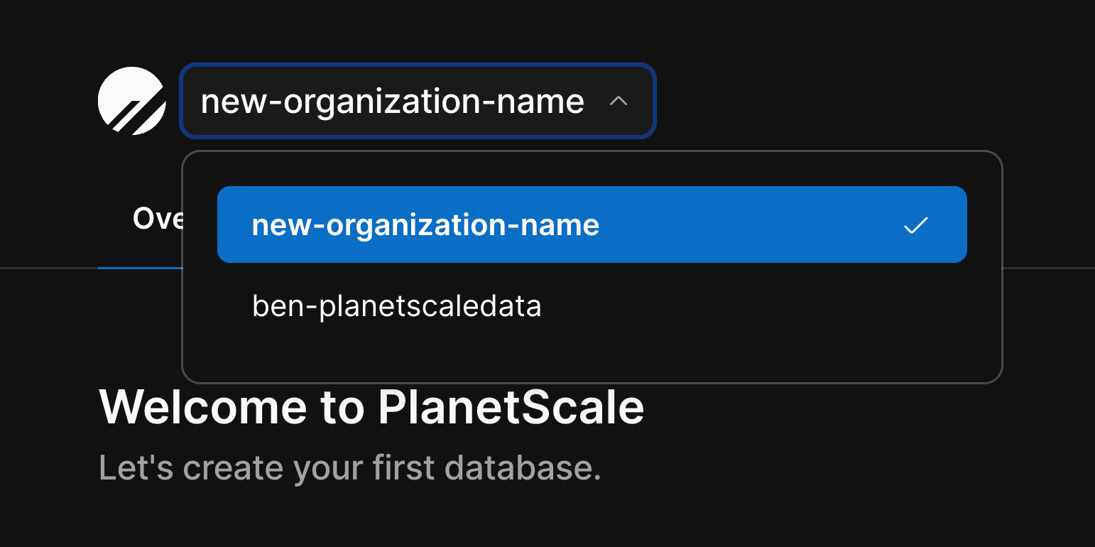 The dropdown menu for selecting which organization to view..