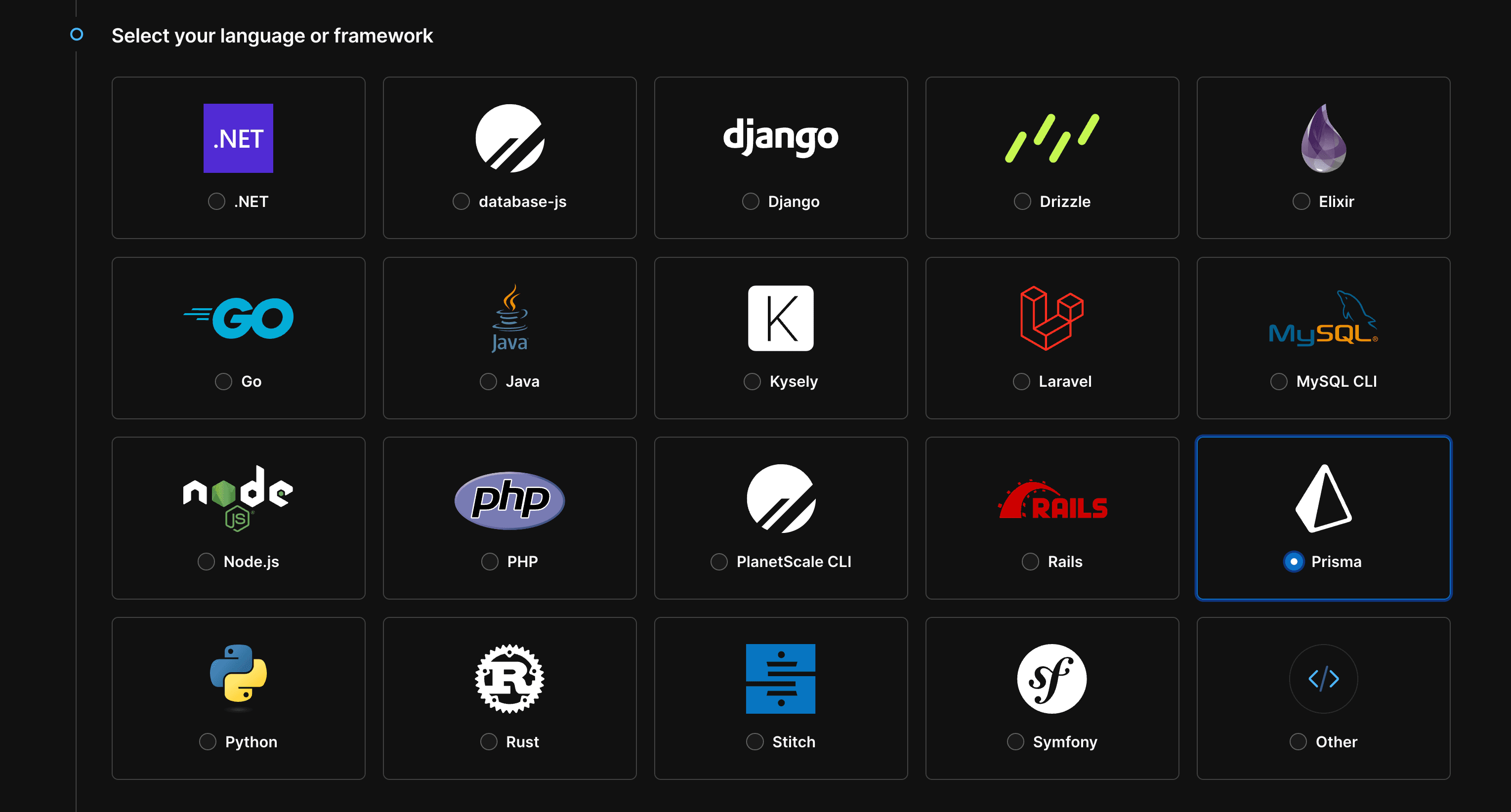PlanetScale dashboard connect modal